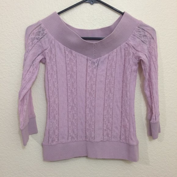 4/$25 🛍 Bebe Lace Top Wide Neck 3/4 Sleeve Lilac - Picture 5 of 9